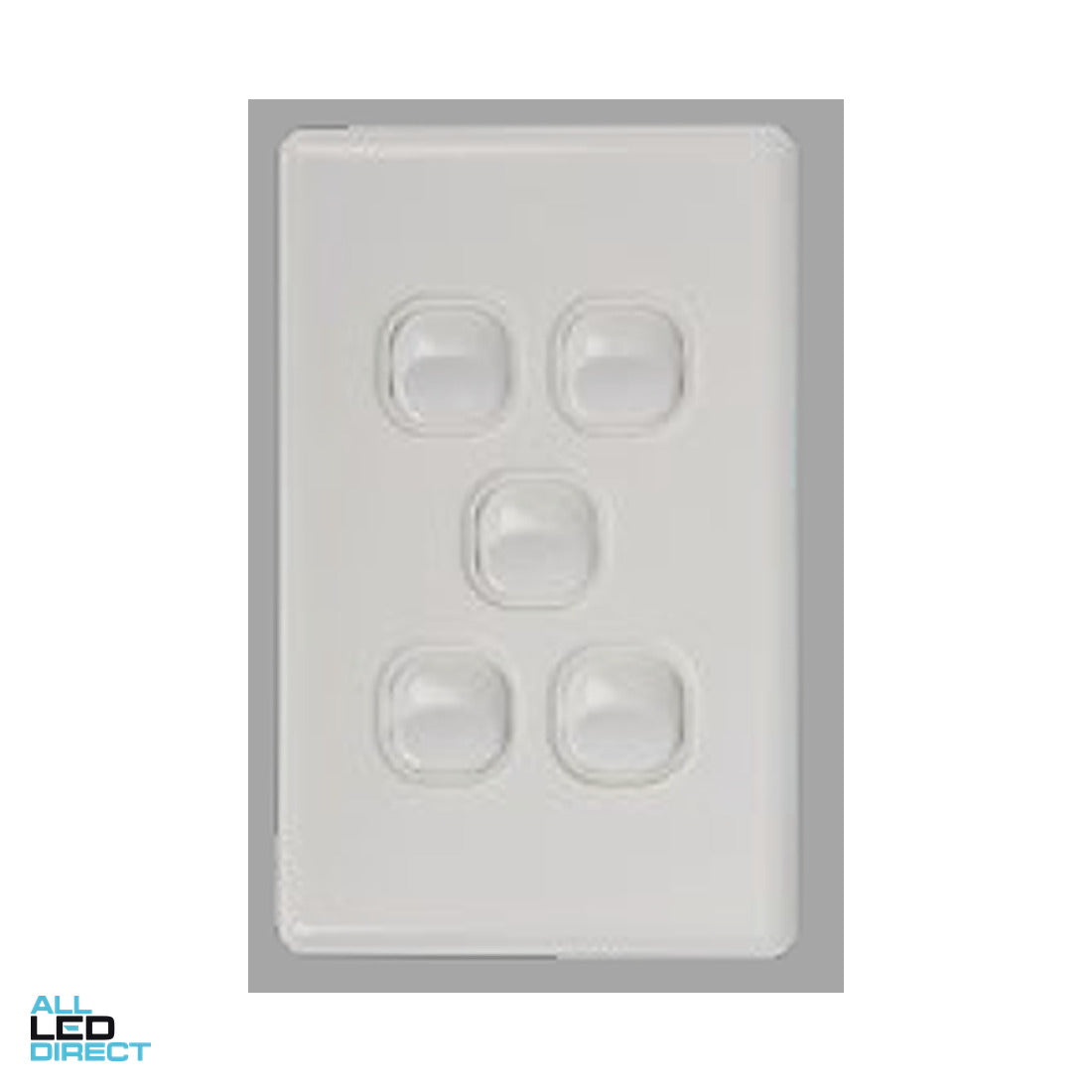 Tesla 10 Amp 5 Gang Vertical Slimline Internal Rocker Switch White ALL LED Direct