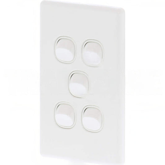 Tesla 10 Amp 5 Gang Vertical Slimline Internal Rocker Switch White