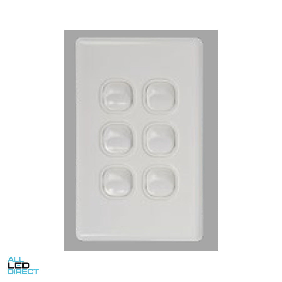 Tesla 10 Amp 6 Gang Vertical Slimline Internal Rocker Switch White ALL LED Direct