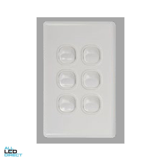Tesla 10 Amp 6 Gang Vertical Slimline Internal Rocker Switch White ALL LED Direct