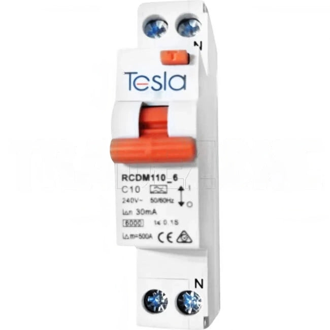 Tesla 16 Amp Miniature Circuit Breaker & Residual Current Device MCB/RCD RCBO A Style 1 Pole Orange 6kA