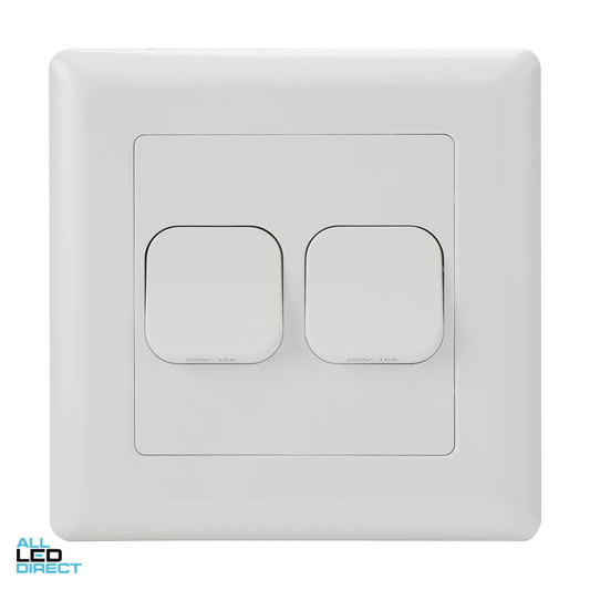 Tesla 16 Amp Large Dolly 2 Gang Internal Rocker Switch Large Format White ALL LED Direct