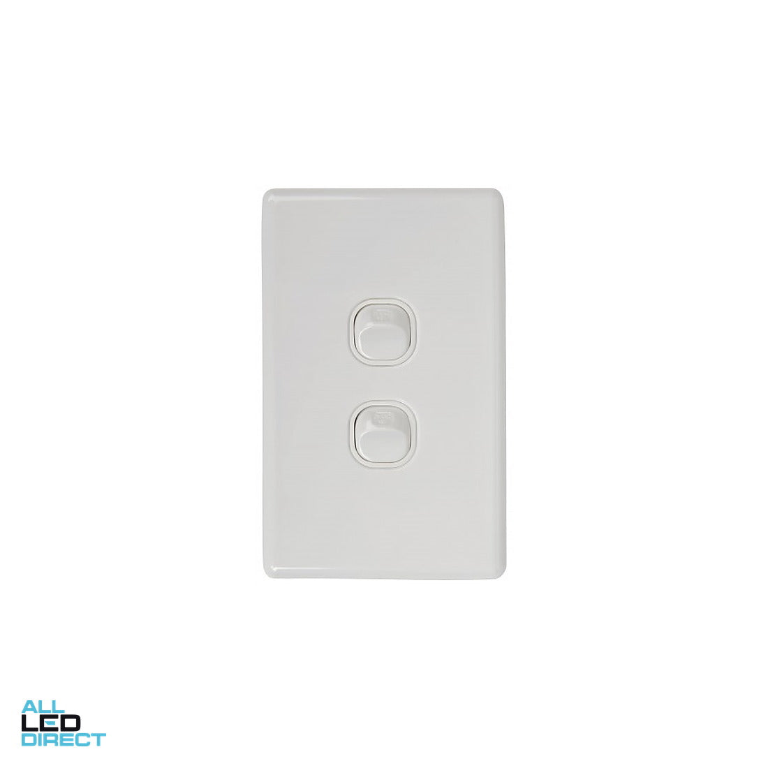 Tesla Classic 2 Gang Vertical Internal Rocker Switch White ALL LED Direct