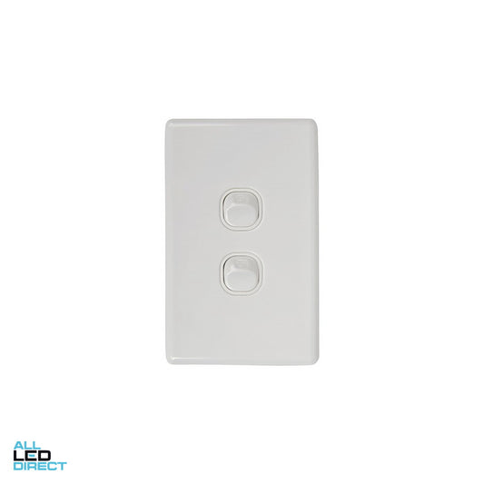Tesla Classic 2 Gang Vertical Internal Rocker Switch White ALL LED Direct