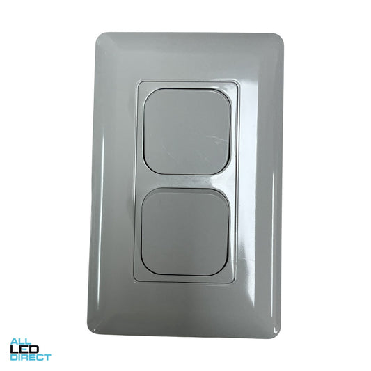 Tesla 16 Amp Large Dolly 2 Gang Internal Rocker Switch White ALL LED Direct