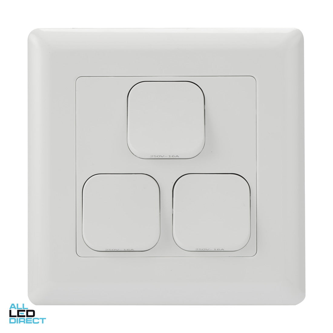 Tesla 16 Amp Large Dolly 3 Gang Internal Rocker Switch Large Format White ALL LED Direct