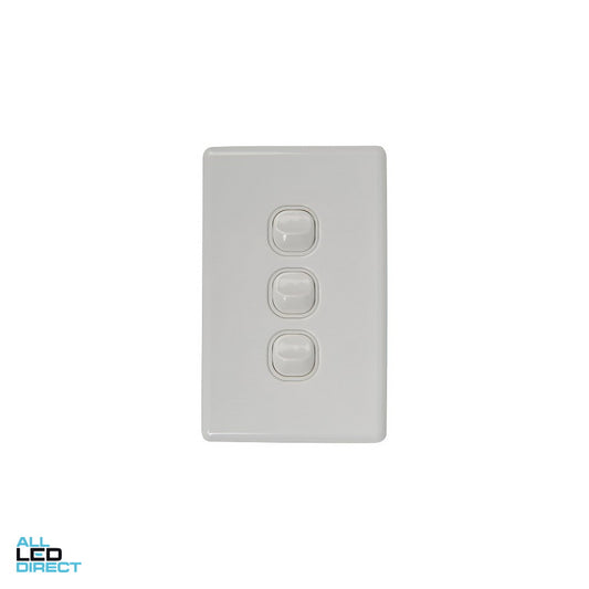 Tesla Classic 3 Gang Vertical Internal Rocker Switch White ALL LED Direct