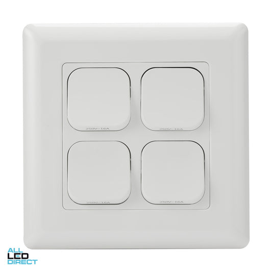Tesla 16 Amp Large Dolly 4 Gang Internal Rocker Switch Large Format White ALL LED Direct