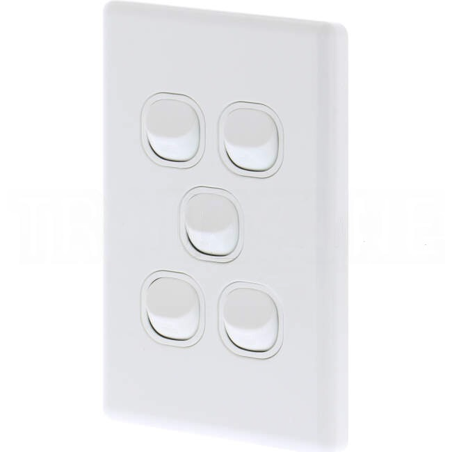 Tesla Classic 5 Gang Vertical Internal Rocker Switch White