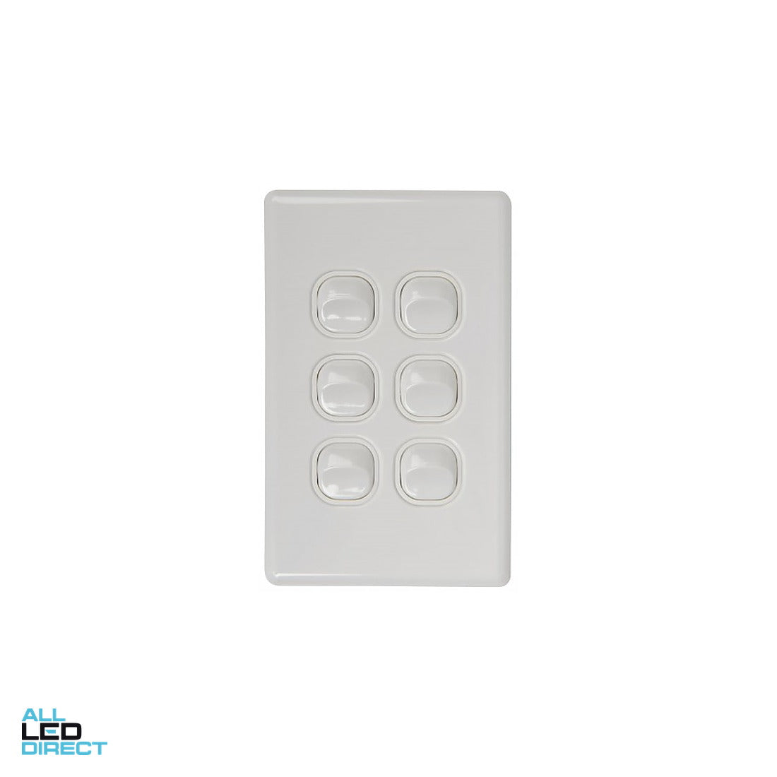 Tesla Classic 6 Gang Vertical Internal Rocker Switch White ALL LED Direct
