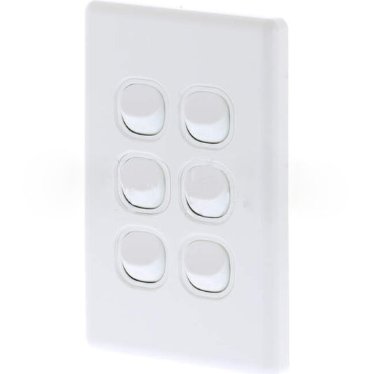 Tesla Classic 6 Gang Vertical Internal Rocker Switch White