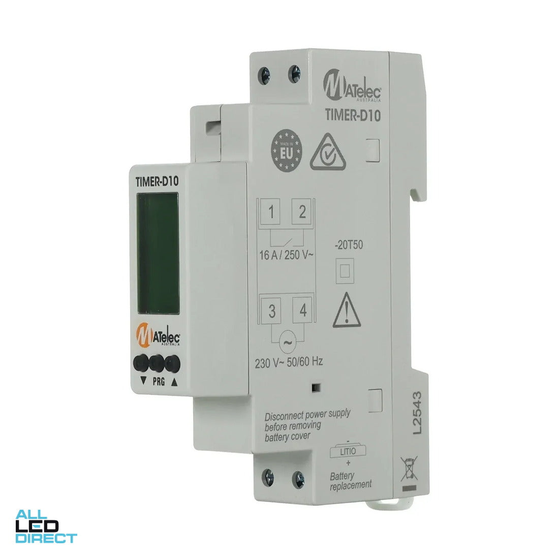Matelec Single Phase Premium Slimline LCD 1 R/O 24/7 Programmable Din Rail Mount Timer 240 Volt AC ALL LED Direct