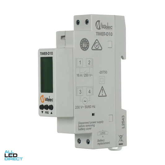Matelec Single Phase Premium Slimline LCD 1 R/O 24/7 Programmable Din Rail Mount Timer 240 Volt AC ALL LED Direct