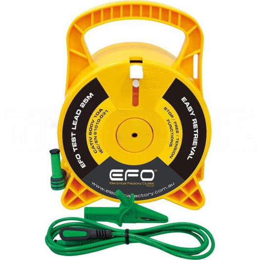 EFO Extension Test Lead IV 600V 25M Green Cable - With Fly Lead And Crocodile Clip