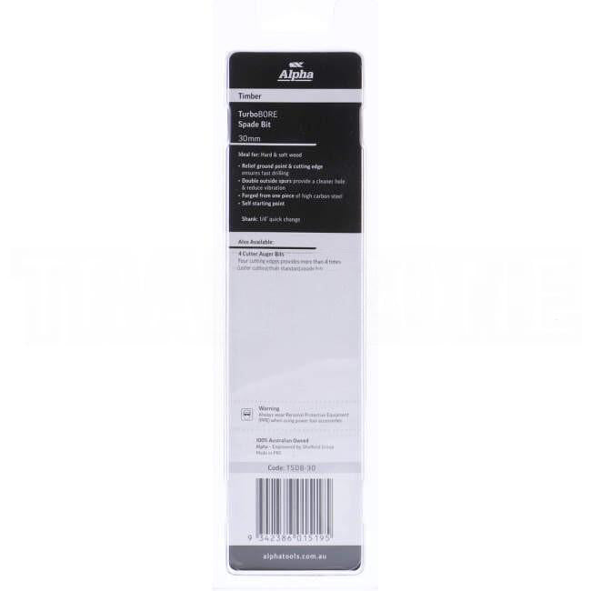 Sheffield 30mm Alpha Spade Bit - TurboBORE