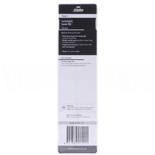 Sheffield 32mm Alpha Spade Bit - TurboBORE