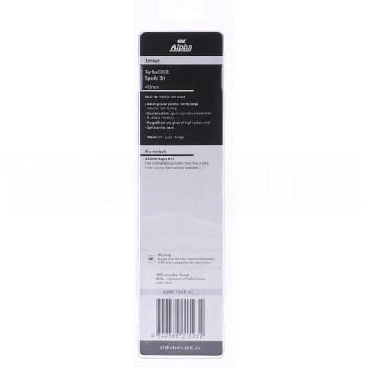 Sheffield 40mm Alpha Spade Bit - TurboBORE