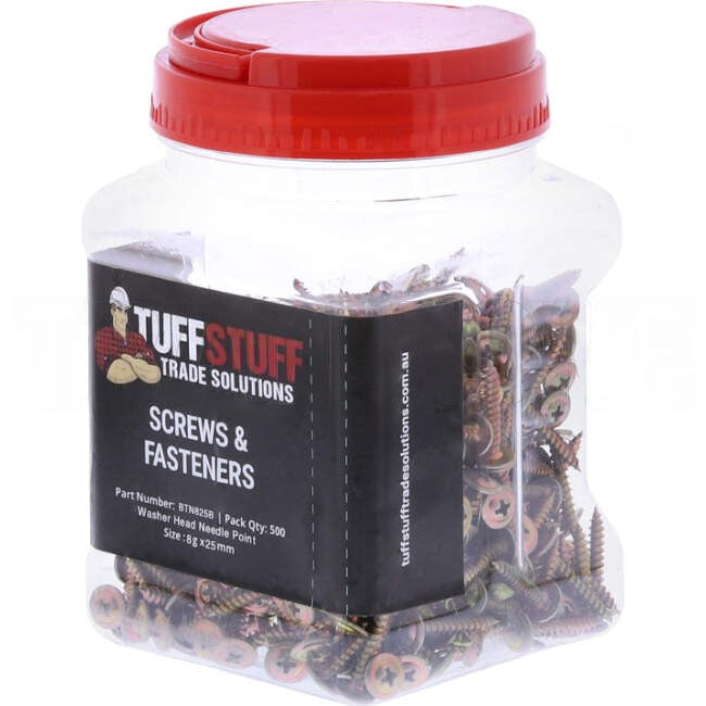 Tuff Stuff 8 Gauge x 25mm Button Head Needle Point Screw 500 Bucket