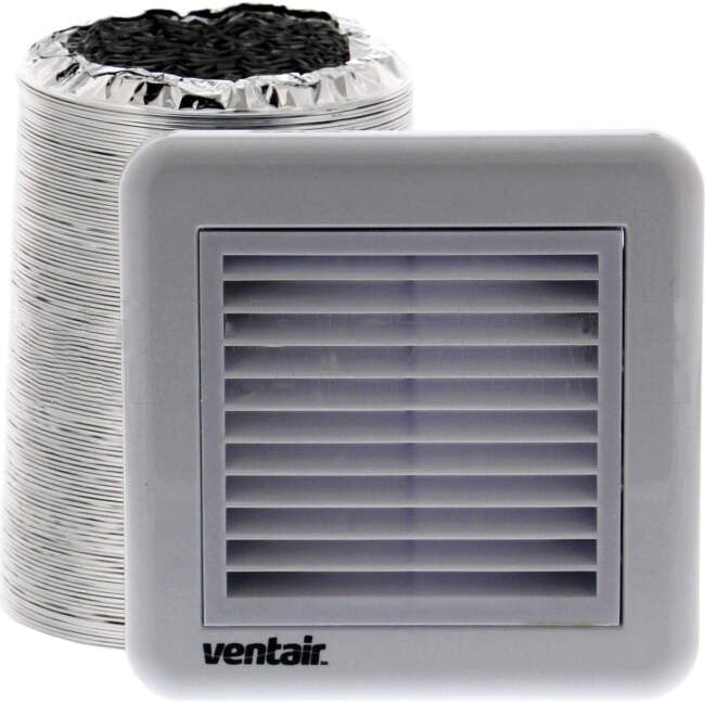 Ventair 100mm Exhaust Fan Ducting Kit With 3 Meter Aluminium Ducting And Fixed Exterior Grille White