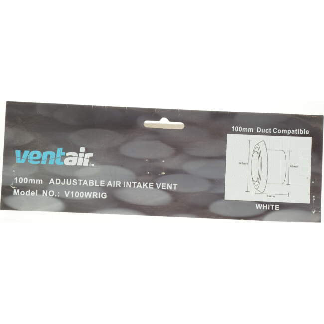 Ventair Ceiling Mounted Round Fixed Inlet or Outlet Grille White Suitable for 100mm Duct