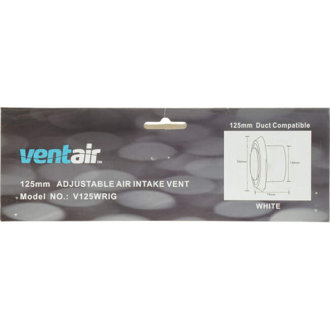 Ventair Ceiling Mounted Round Fixed Inlet or Outlet Grille White Suitable for 125mm Duct