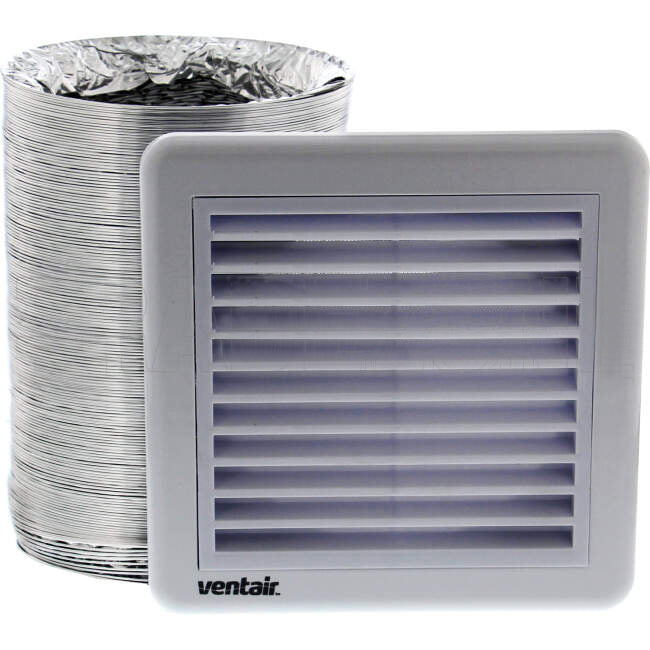 Ventair 150mm Exhaust Fan Ducting Kit With 6 Meter Aluminium Ducting And Fixed Exterior Grille White