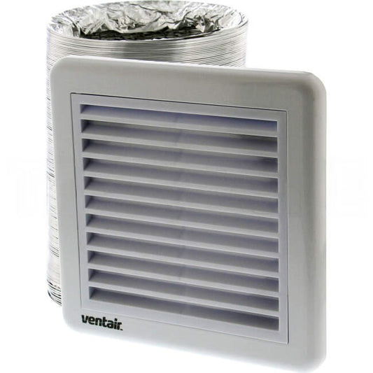 Ventair 150mm Exhaust Fan Ducting Kit With 6 Meter Aluminium Ducting And Fixed Exterior Grille White