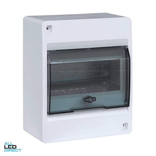 Hager 6 Pole Surface Mounted Switchboard Transparent Door ALL LED Direct