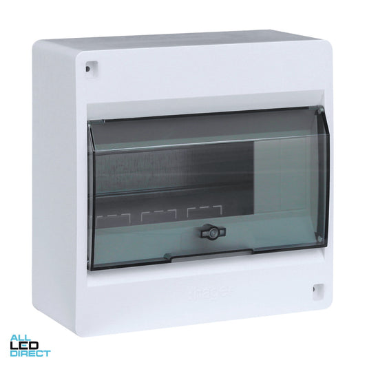 Hager 8 Pole Surface Mounted Switchboard Transparent Door ALL LED Direct