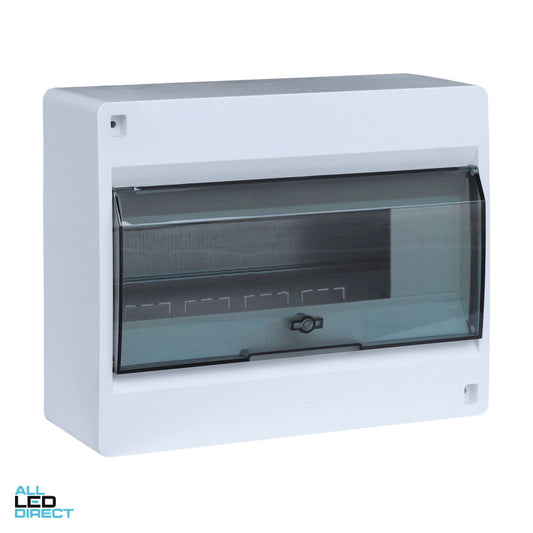 Hager 10 Pole Surface Mounted Switchboard Transparent Door ALL LED Direct