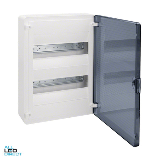 Hager 24 Pole Plastic Surface Mount Switchboard Transparent Door ALL LED Direct