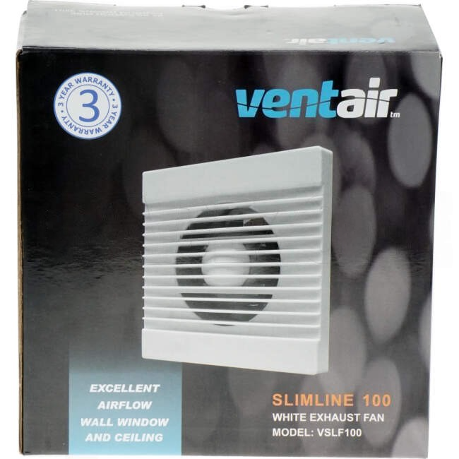 Ventair 158mm x 158mm SLIMLINE Flush Mounted Square Exhaust Fan White With Backactive Damper Suitable For 98mm Hole & 100mm Duct