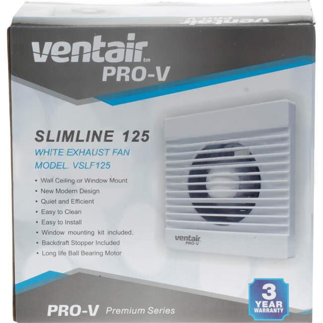 Ventair 180mm x 180mm SLIMLINE Flush Mounted Square Exhaust Fan White With Backactive Damper Suitable For 116mm Hole & 125mm Duct