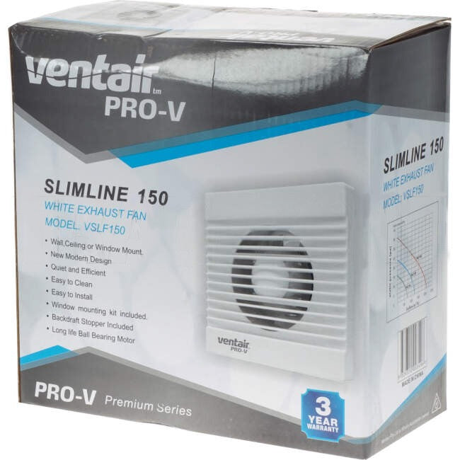 Ventair 209mm x 209mm SLIMLINE Flush Mounted Square Exhaust Fan White With Backdraft Damper Suitable For 148 Hole & 150mm Duct