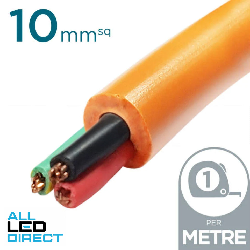 10mm 2 Core & Earth Orange Circular Cable 100 Metre Drum