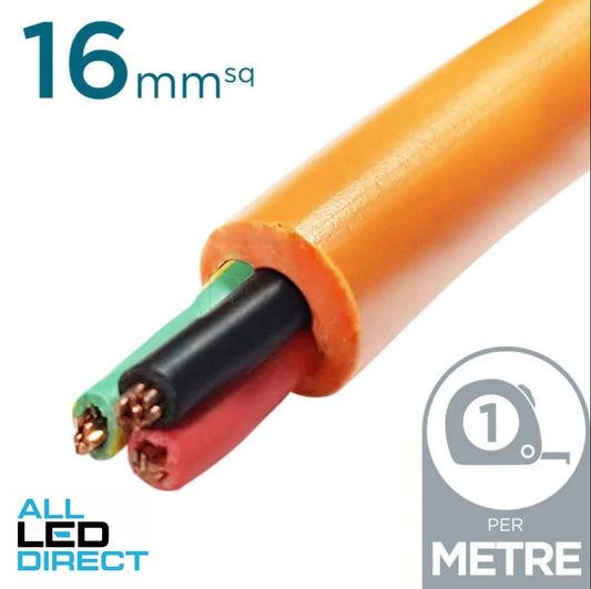 16mm 2 Core & Earth Orange Circular Cable Per Metre