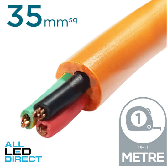 35mm 2 Core & Earth Orange Circular Cable 100 Metre Drum