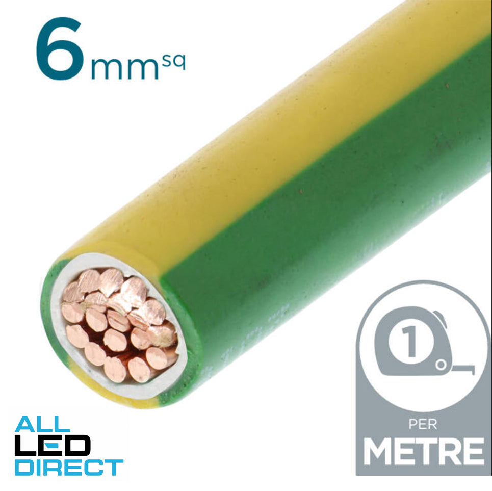 6mm Building Wire Cable Green & Yellow Per Metre