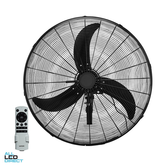 Ventair 75cm Oscillating DC Wall Fan With Aluminum Blades & Remote Control Matte Black ALL LED Direct