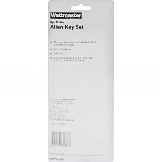 Wattmaster 8 Piece Metric Hex Allen Key Set