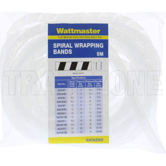 Wattmaster 8-15mm Spiral Binding White 5 Metre Roll