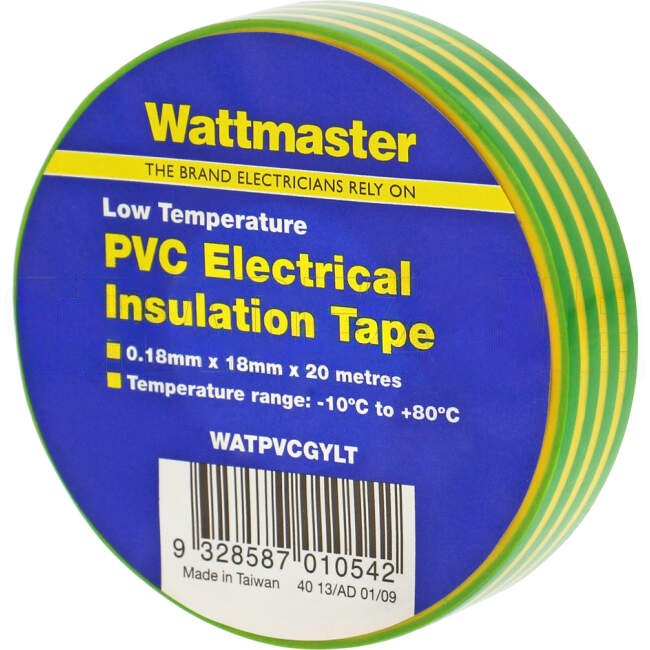 Wattmaster 18mm x 20 Metres Insulation Tape Green & Yellow Single Roll