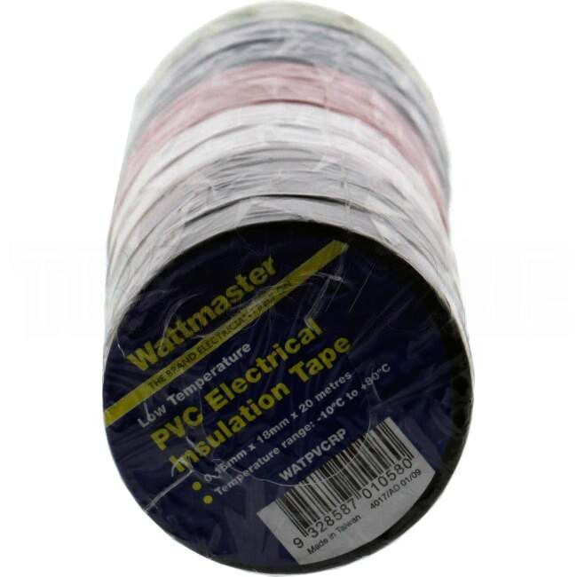 Wattmaster 18mm x 20 Metres Insulation Tape Rainbow Pack of 10