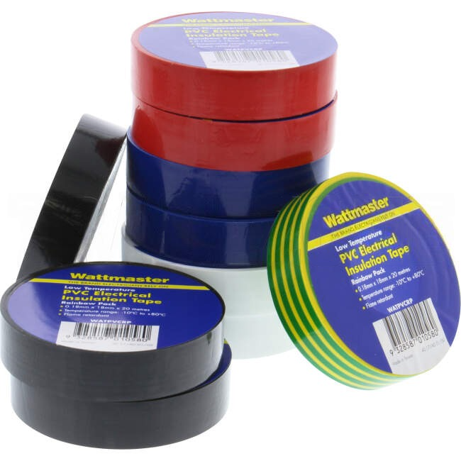 Wattmaster 18mm x 20 Metres Insulation Tape Rainbow Pack of 10