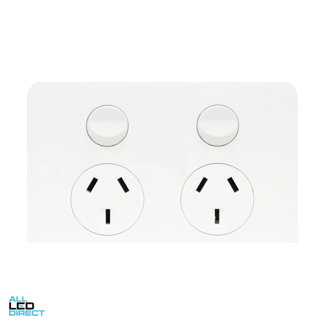 Hager 10 Amp ALLURE Double Internal Powerpoint With Shutter Gloss White ALL LED Direct