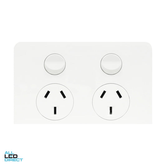 Hager 10 Amp ALLURE Double Internal Powerpoint With Shutter Gloss White ALL LED Direct