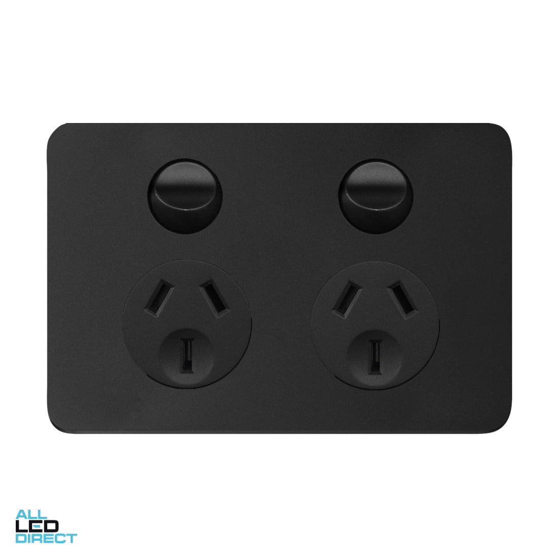 Hager 10 Amp ALLURE Double Internal Powerpoint Matt Black ALL LED Direct