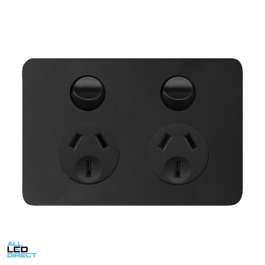 Hager 10 Amp ALLURE Double Internal Powerpoint Matt Black ALL LED Direct