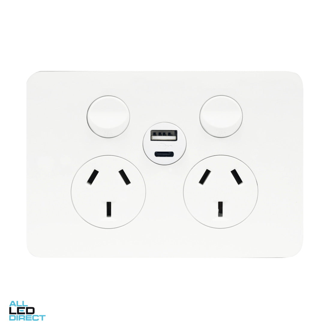 Hager 10 Amp ALLURE Double Internal Powerpoint With Shutter Gloss & USB A+C Charger White ALL LED Direct