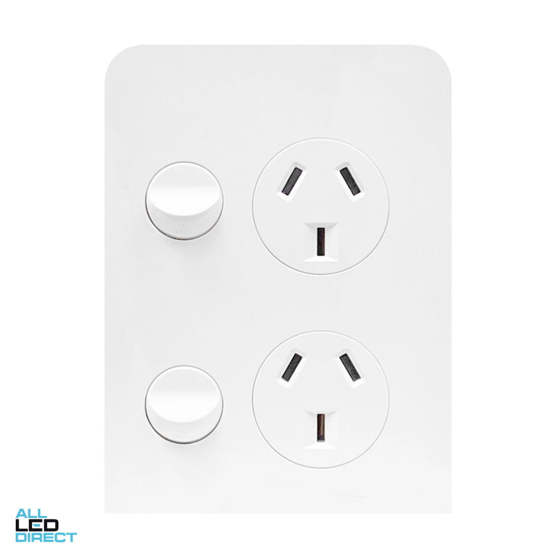 Hager 10 Amp ALLURE Vertical Double Internal Powerpoint With Shutter Gloss White ALL LED Direct